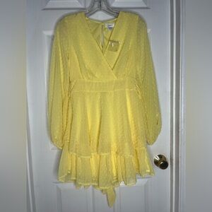 Jopra Sunshine Yellow Polka Dot Boho Women’s Mini Tiered Dress Small Flowy